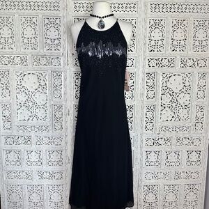 Vintage 90's new with tags black beaded party formal prom halter dress size 12